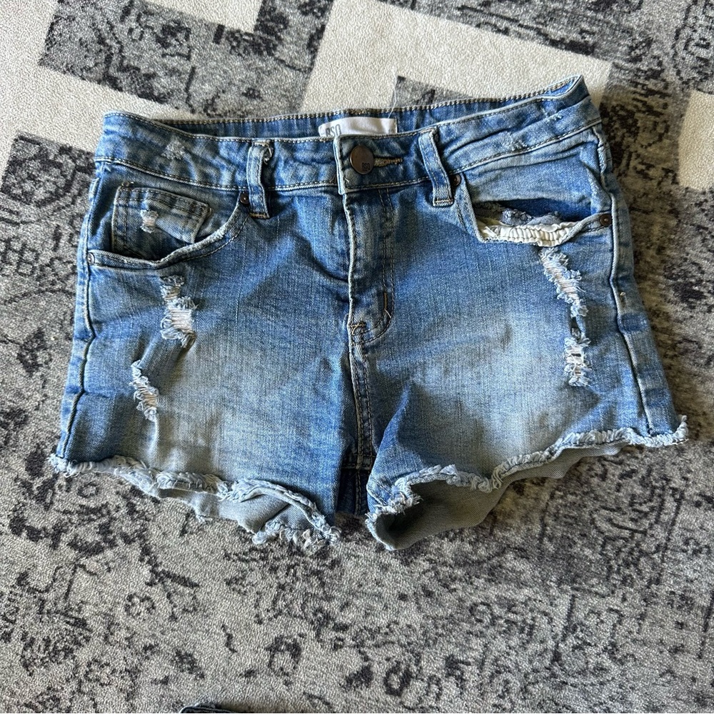 RSQ Blue Distressed Denim Shorts Frayed Hem